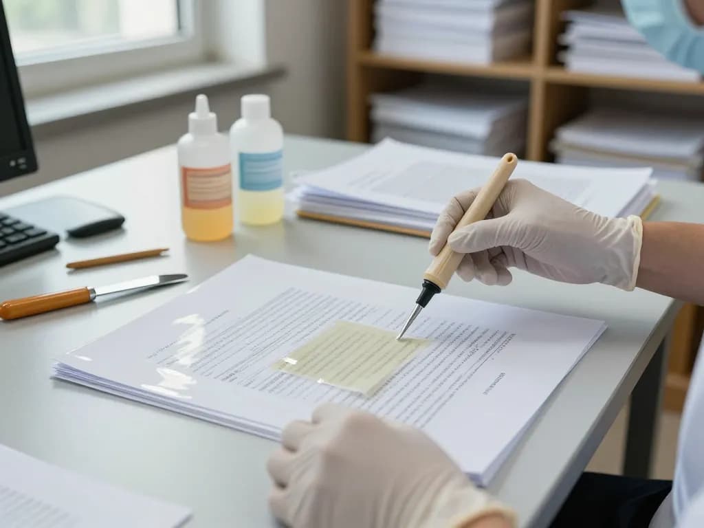 Cách bóc giấy tờ đã ép plastic without damage, technician restoring laminated documents with professional care.