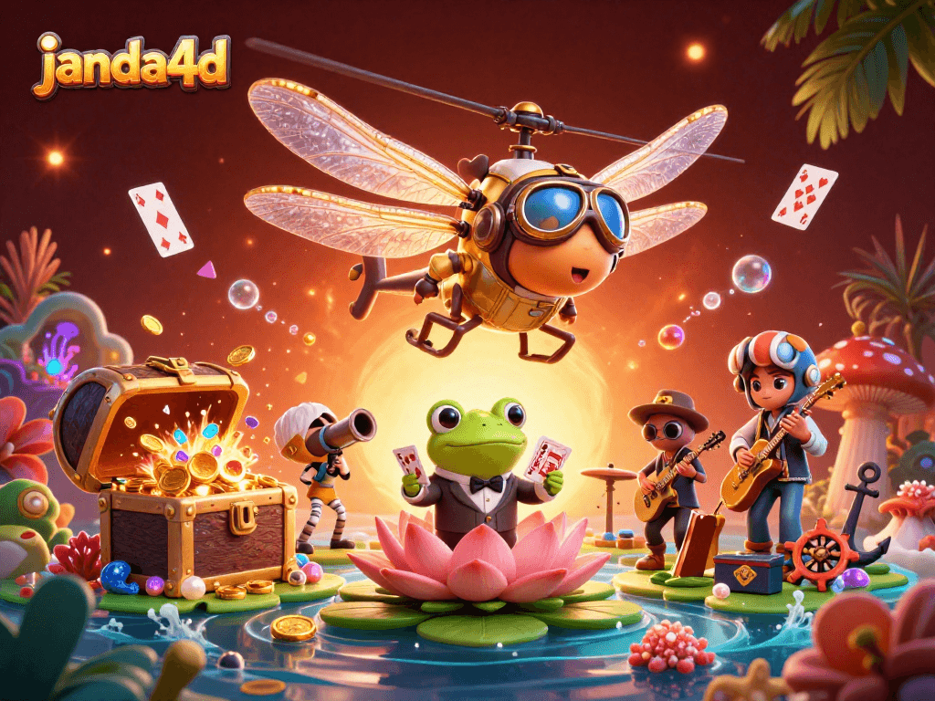 Permainan slot online janda4d memikat dengan suasana kasino penuh warna dan karakter unik.