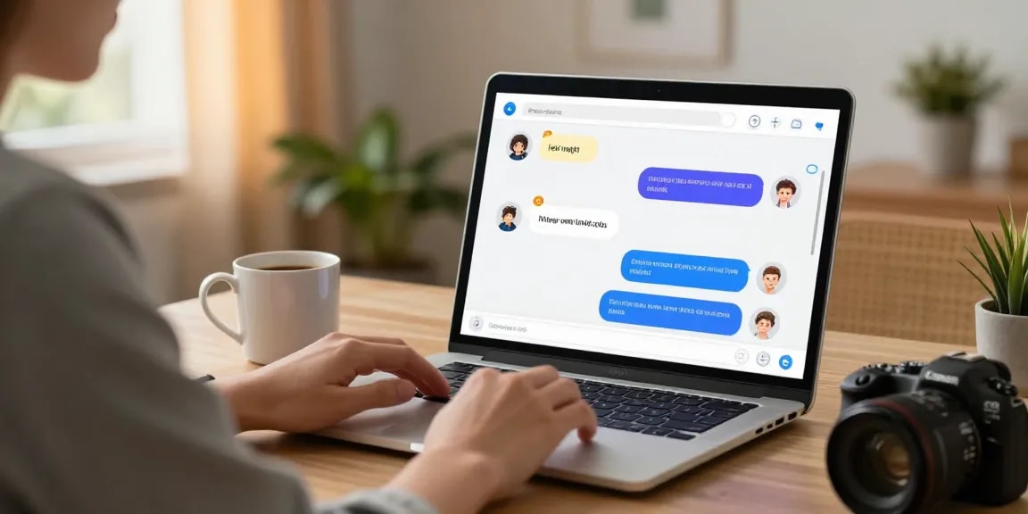 User interacting with an engaging nsfw chat bot in a cozy home office setting, showcasing a modern digital environment.