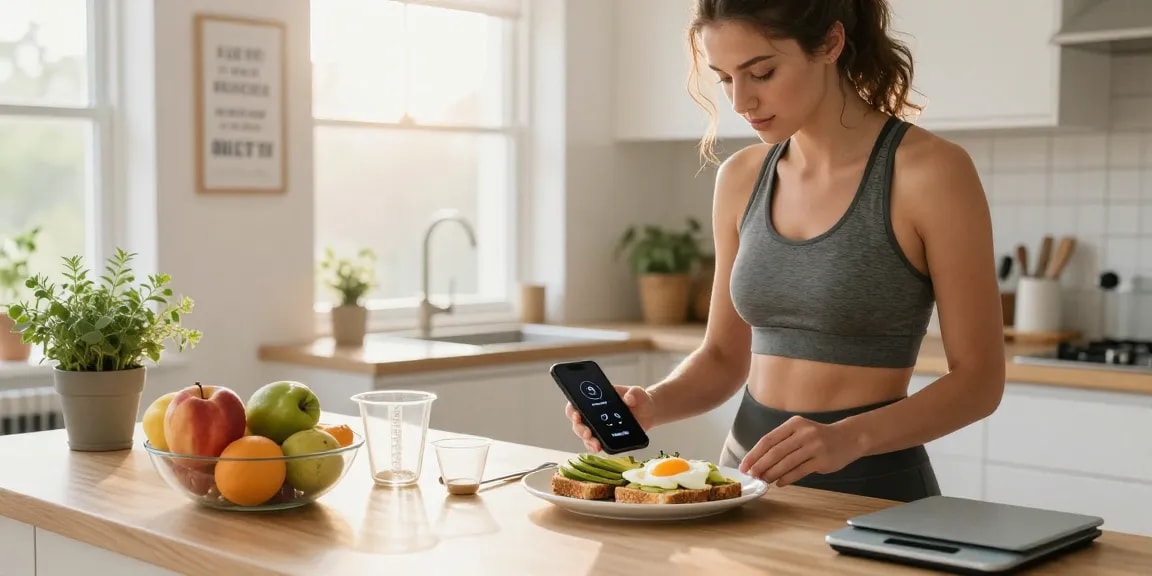 Healthy breakfast preparation using the best weight loss app for tracking nutrition and calories.