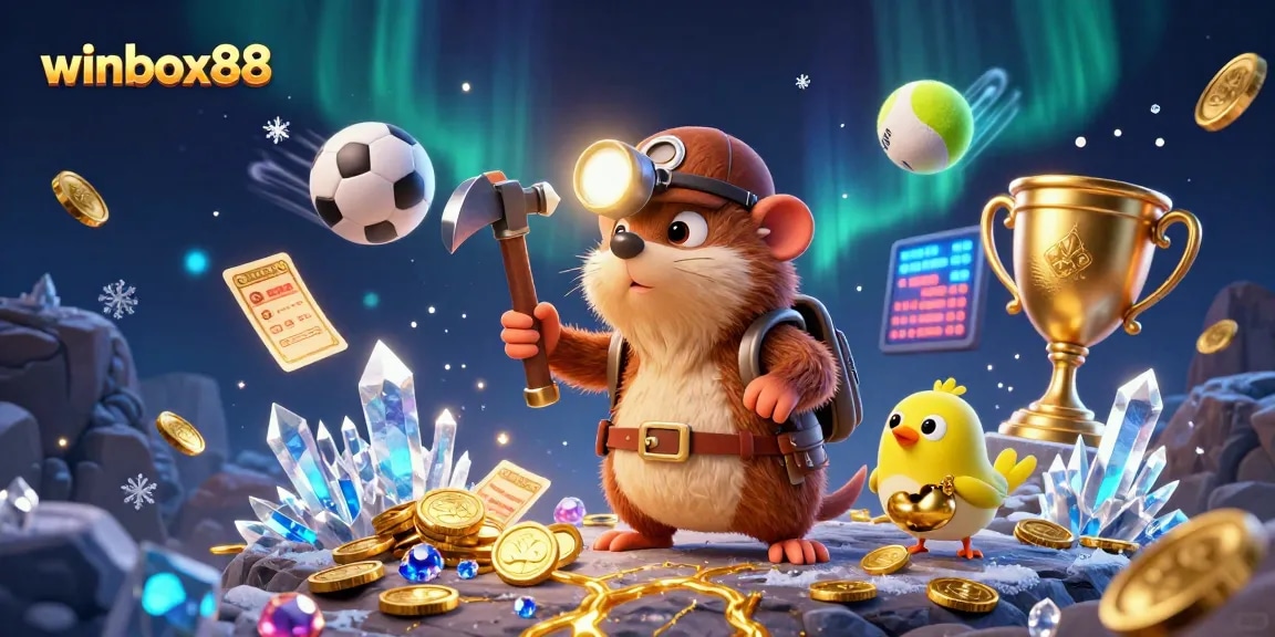 Engage with winbox88 as a treasure hunter mole discovers gems amidst dynamic sports elements.
