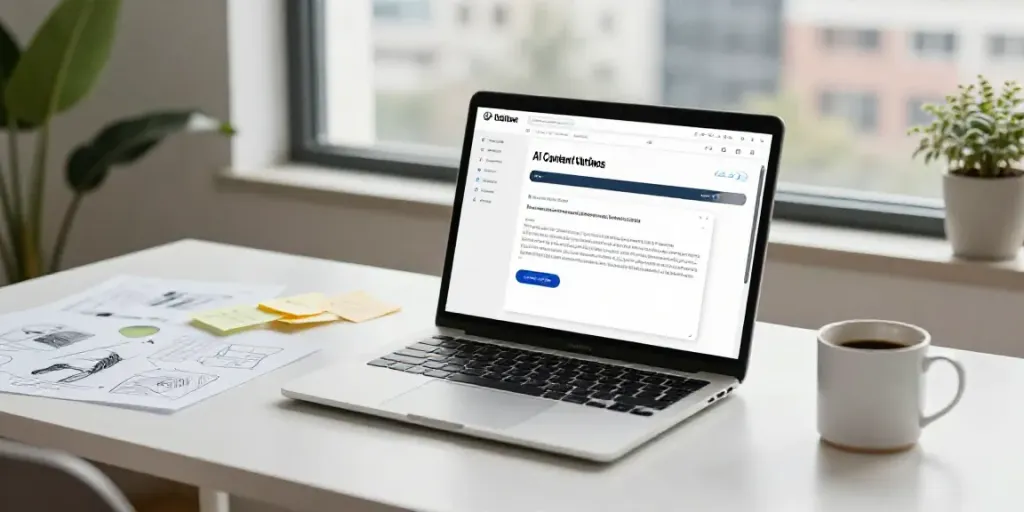 AI content writer for website owners creating engaging content in a modern workspace.