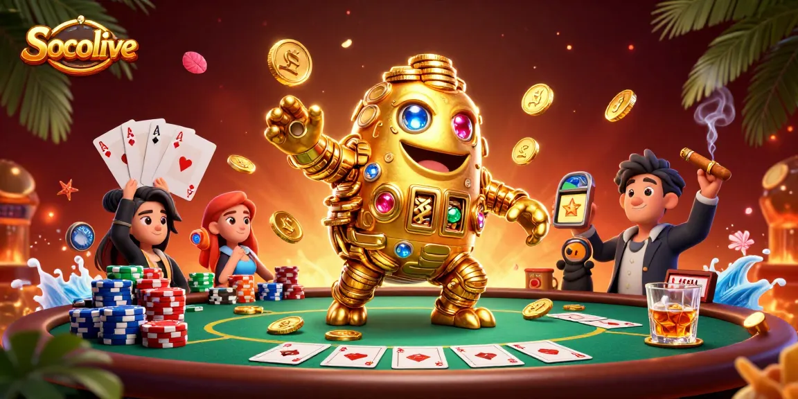 Socolive offers immersive poker action with a golden golem amidst dynamic gameplay elements.