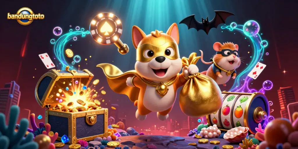 Engage in thrilling bandungtoto gaming with our superhero dog and hamster, capturing excitement and wins!