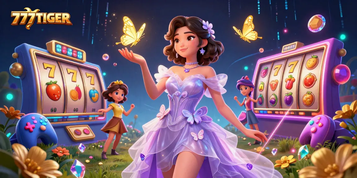 Experience thrilling casino action with 777TIGER in this vibrant 3D illustration featuring games and engaging characters.