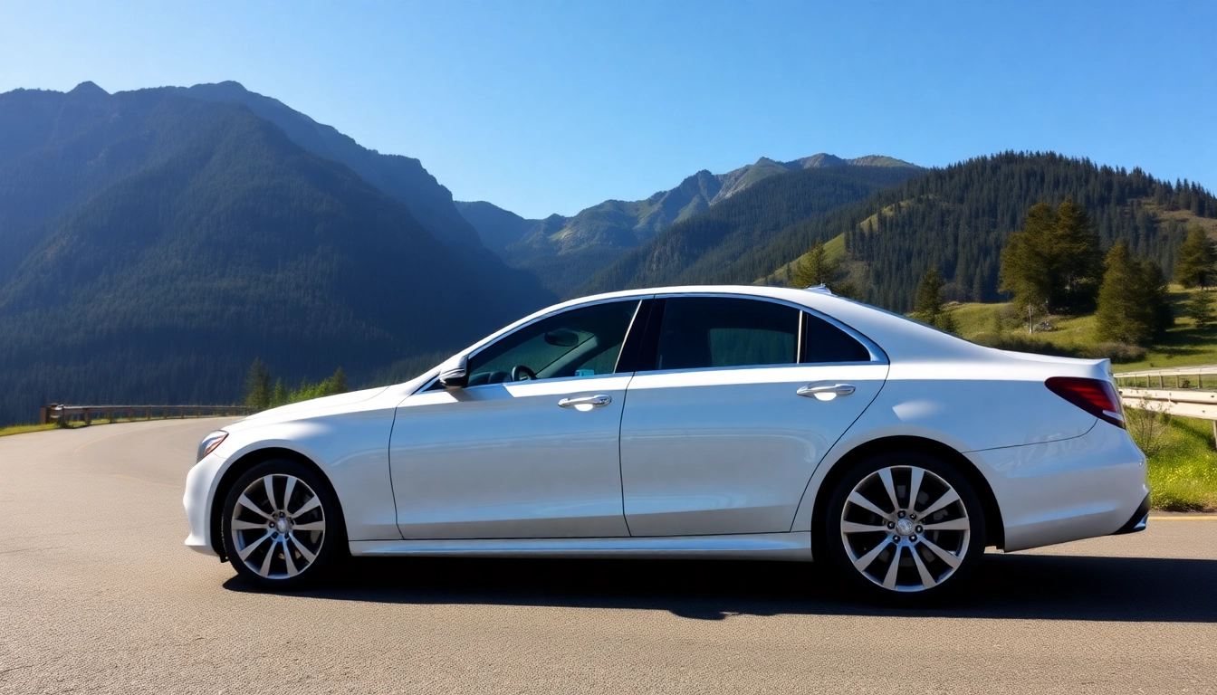 Experience vancouver to seattle car service with a luxury vehicle against a scenic background.