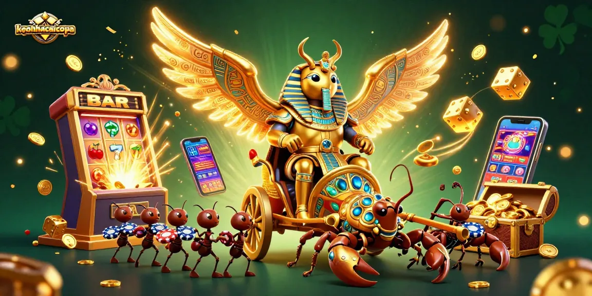 Engage with keonhacaicopa's vibrant casino experience featuring a golden scarab and dynamic gaming elements.