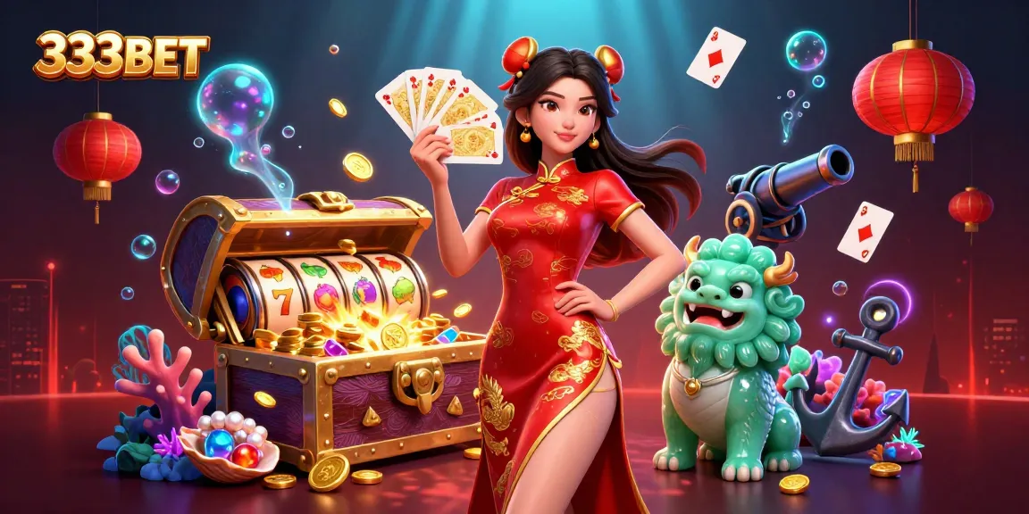 Experience excitement with 333BET's vibrant 3D casino illustration showcasing captivating gaming elements.
