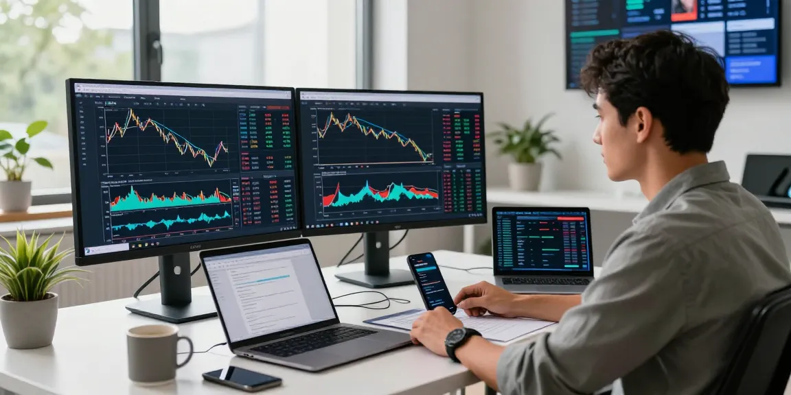 Real-time Forex API workspace featuring forex real-time quote API on dual monitors displaying currency charts and analysis.