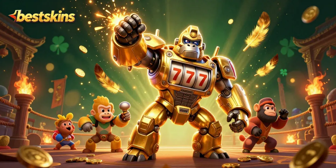 Engage in thrilling betting actions with bestskins as you explore a vibrant 3D casino battle scene.
