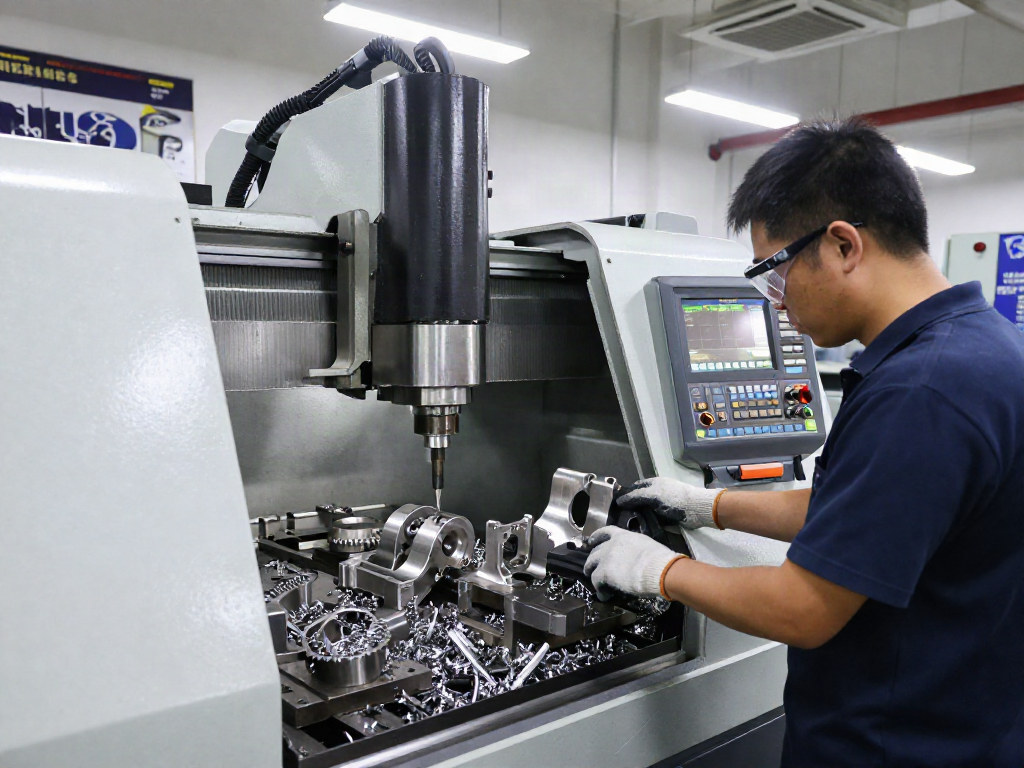 CNC stainless steel parts suppliers showcasing machining process in an industrial workshop with skilled technician.