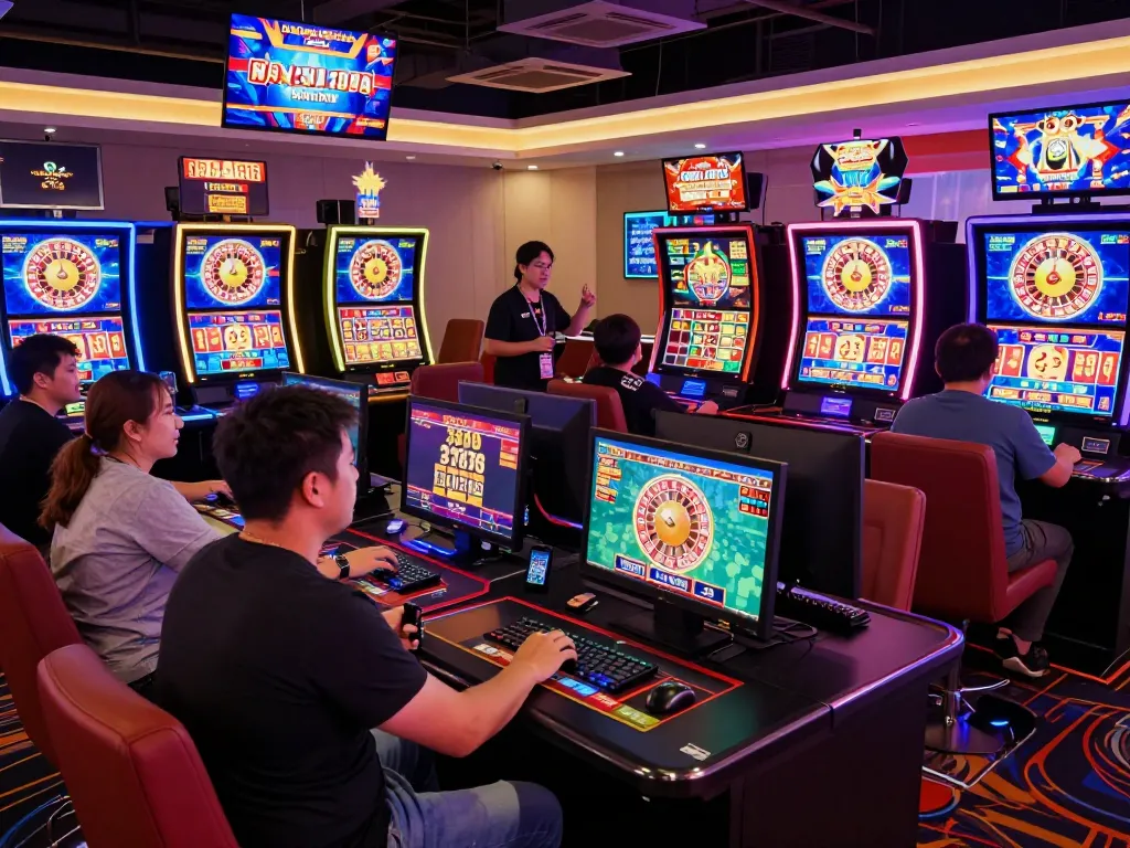 MM88 online casino scene with players enjoying virtual roulette and slots.