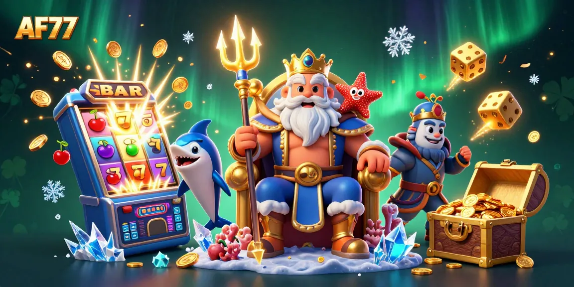 Experience the thrill of AF77 with vibrant slot and casino illustrations.