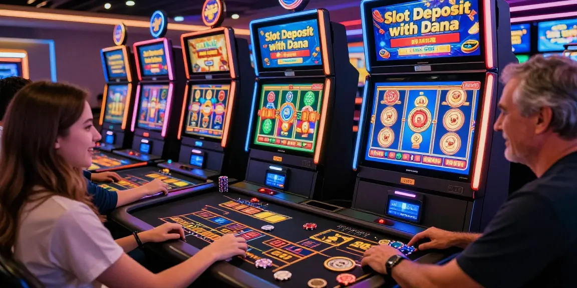 Engaged players enjoying online slot deposit dana games with colorful graphics and casino atmosphere.