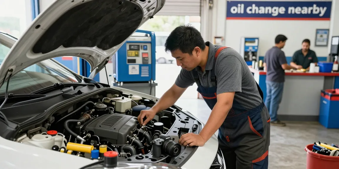 Experience professional oil change nearby with expert mechanics inspecting vehicles and providing quality service.