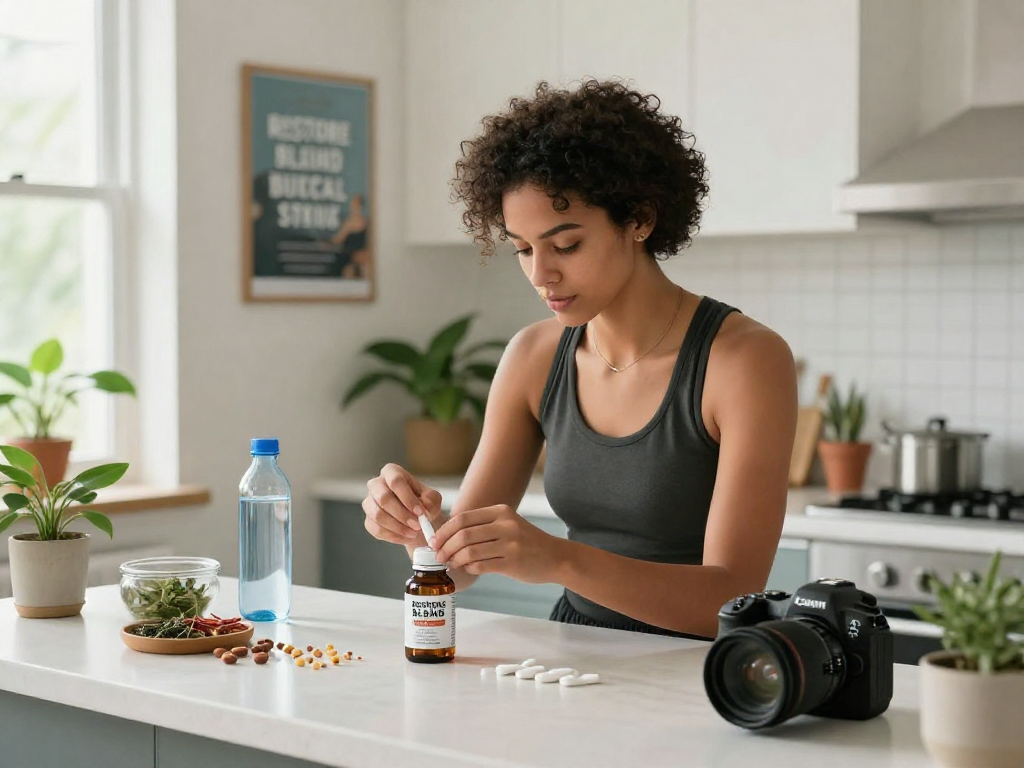 BPC 157 Side Effects highlighted in a modern wellness space with health supplements and a bright environment.