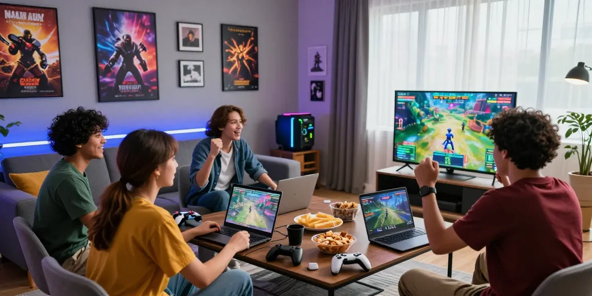 Engaging gaming session showcasing rokok88 link with friends in a modern setting, full of energy and excitement.