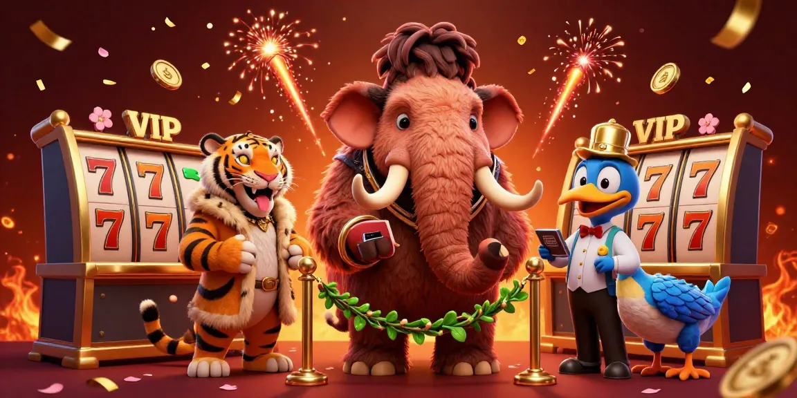 Experience the vibrant energy of 56d casino, where a woolly mammoth bouncer checks IDs in a lively scene.