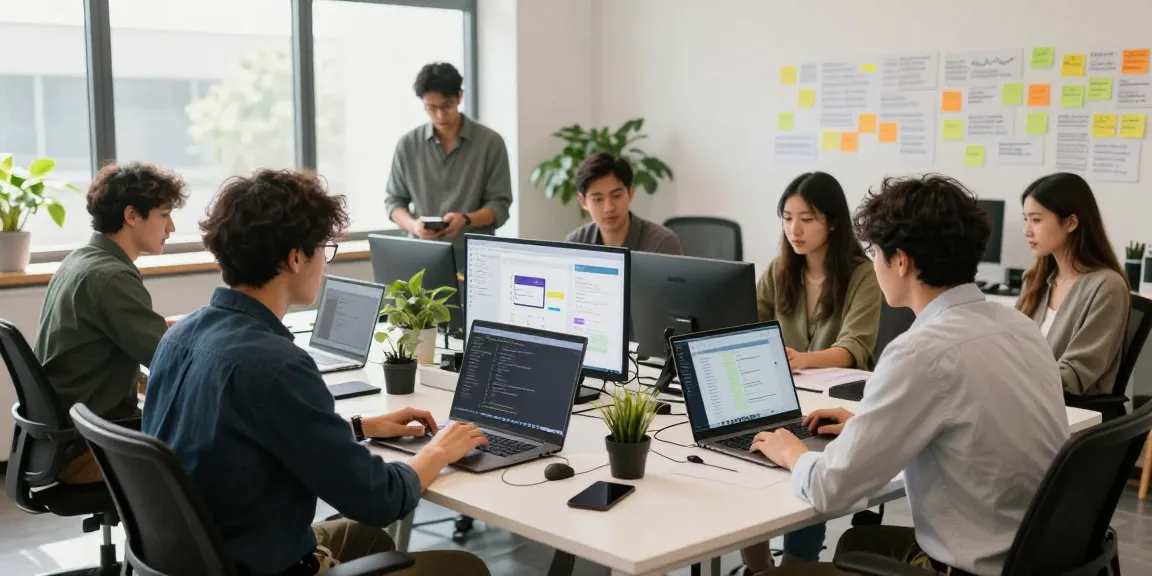 Team collaborating on innovative solutions at https://neam.org.uk in a vibrant co-working space.