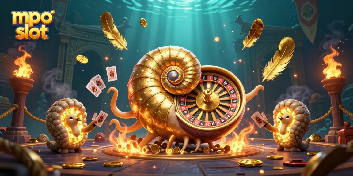 MPO slot showcases a giant nautilus as a roulette wheel, surrounded by glowing ammonites and vibrant casino elements.