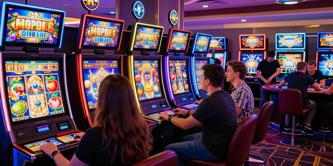 Exciting players engaging with colorful slot 5k machines in a vibrant casino environment.