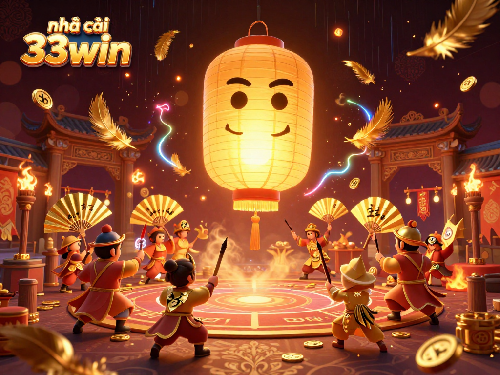 Experience excitement at nhà cái 33win with golden lantern spirits in a vibrant casino scene.