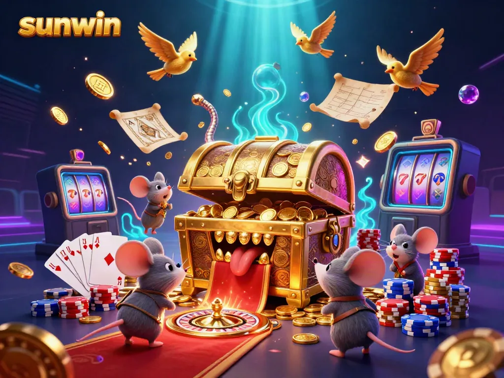 Experience thrills with sunwin's vibrant casino-themed treasure chest drawing players into the action.