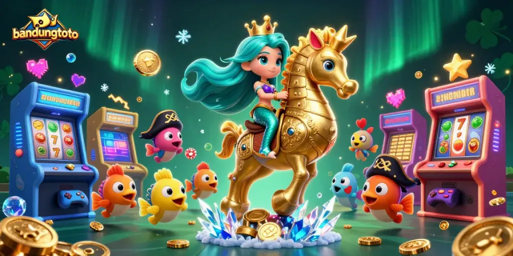 Catch the excitement at bandungtoto with a vibrant 3D casino scene featuring thrilling slots and enchanting characters.