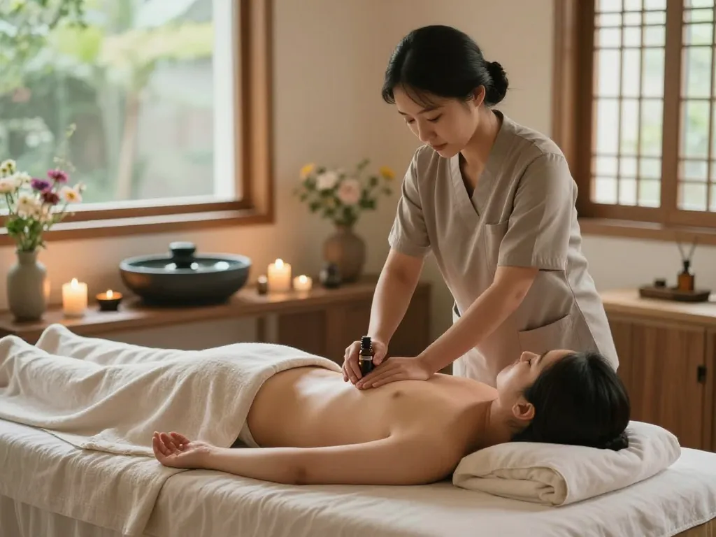 Professional 부평출장마사지 in a serene home setting with relaxing ambiance and soothing atmosphere.