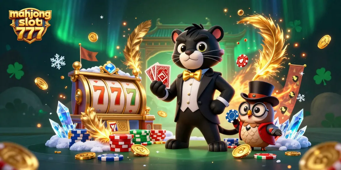 Experience thrilling gameplay with mahjong slot 777, featuring a stylish panther dealing cards and vibrant casino elements.