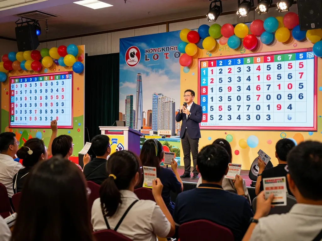 Excited crowd at Hongkong Lotto live draw event, vibrant celebration atmosphere.