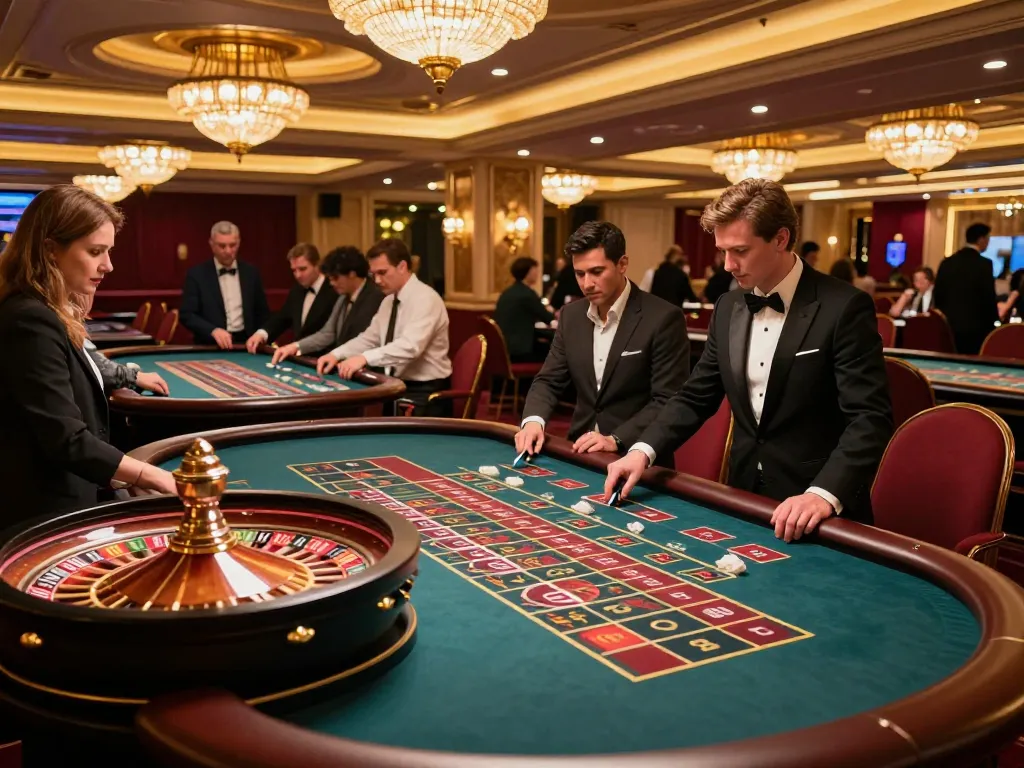 Players placing bets at roulette table in DH88VIP casino, capturing the excitement and luxury of the gaming experience.
