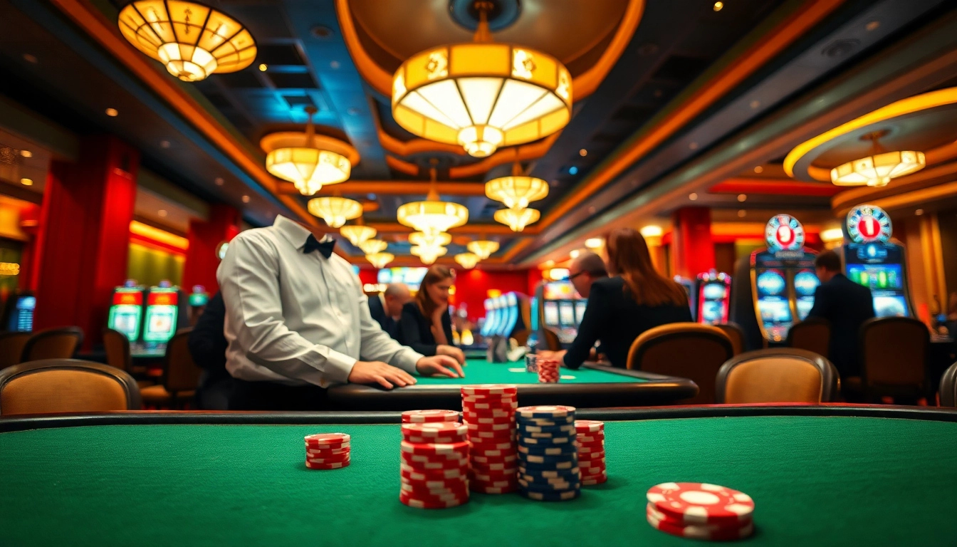 Engaging players at a Non gamstop Casino Uk surrounded by vibrant decor and casino energy.