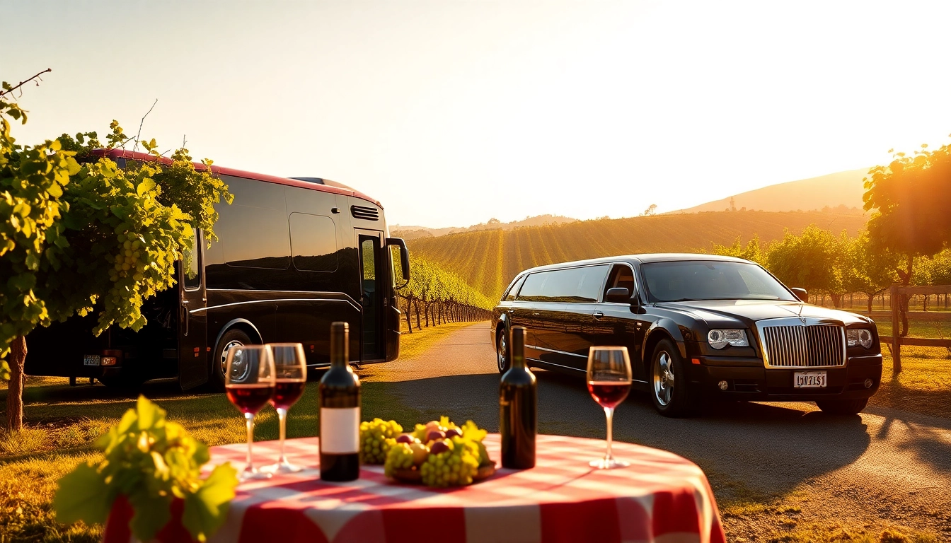 Enjoying a limo bus wine tour with scenic vineyards and a luxurious atmosphere.