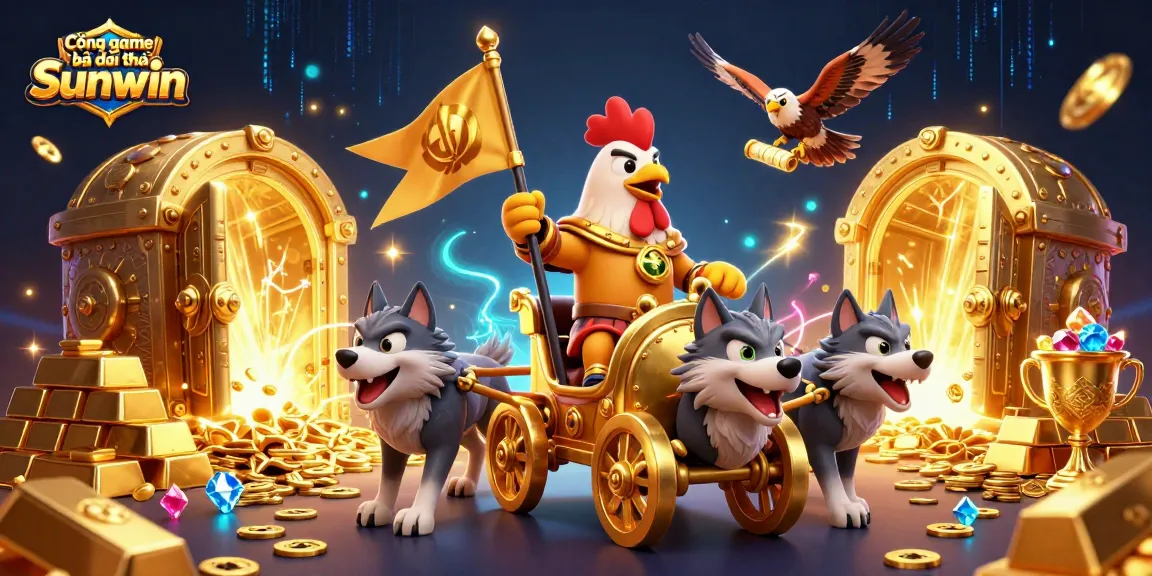 Experience Cổng game bài đổi thưởng Sunwin with a golden chariot scene, treasures, and dynamic characters.