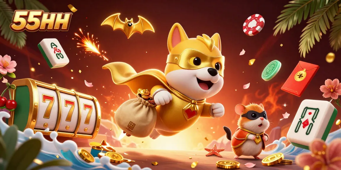 Experience the excitement of 55HH with a cartoon superhero dog and dynamic gambling elements.