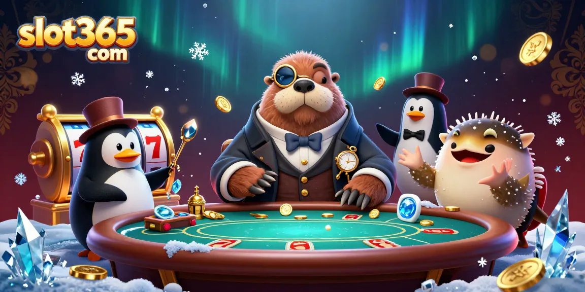 Engage in thrilling gameplay at slot365 com with vibrant slot reels, gold coins, and charismatic characters.