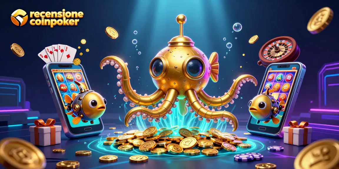 Esplora la recensione coinpoker mentre giochi con un kraken d'oro e una varietà di elementi casino.
