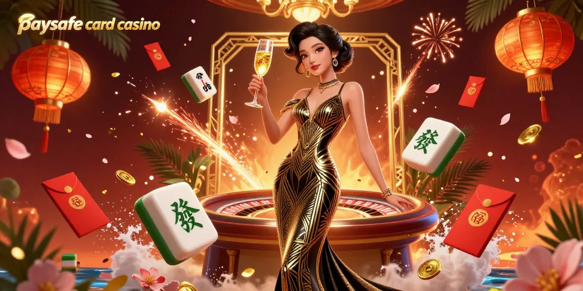 Erleben Sie aufregende Momente in einem Paysafe Card Casino mit einer eleganten Frau an einem Roulettetisch, umgeben von lebhaften Dekorationen.