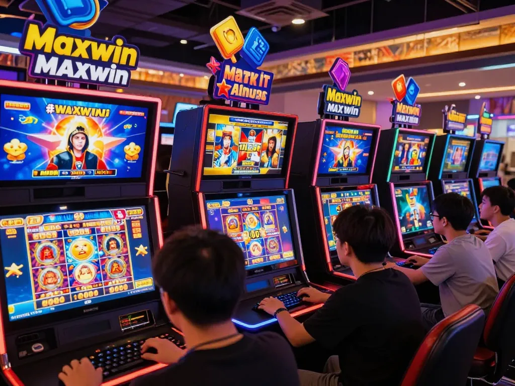 Players enjoying thrilling slot gacor games at an online casino interface, showcasing maxwin excitement and interactive promotions.