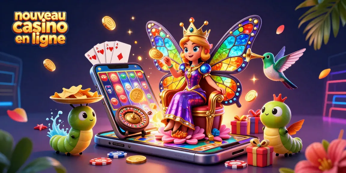 Jouer à des jeux dans un nouveau casino en ligne avec une reine papillon et des éléments de casino magnifiques.
