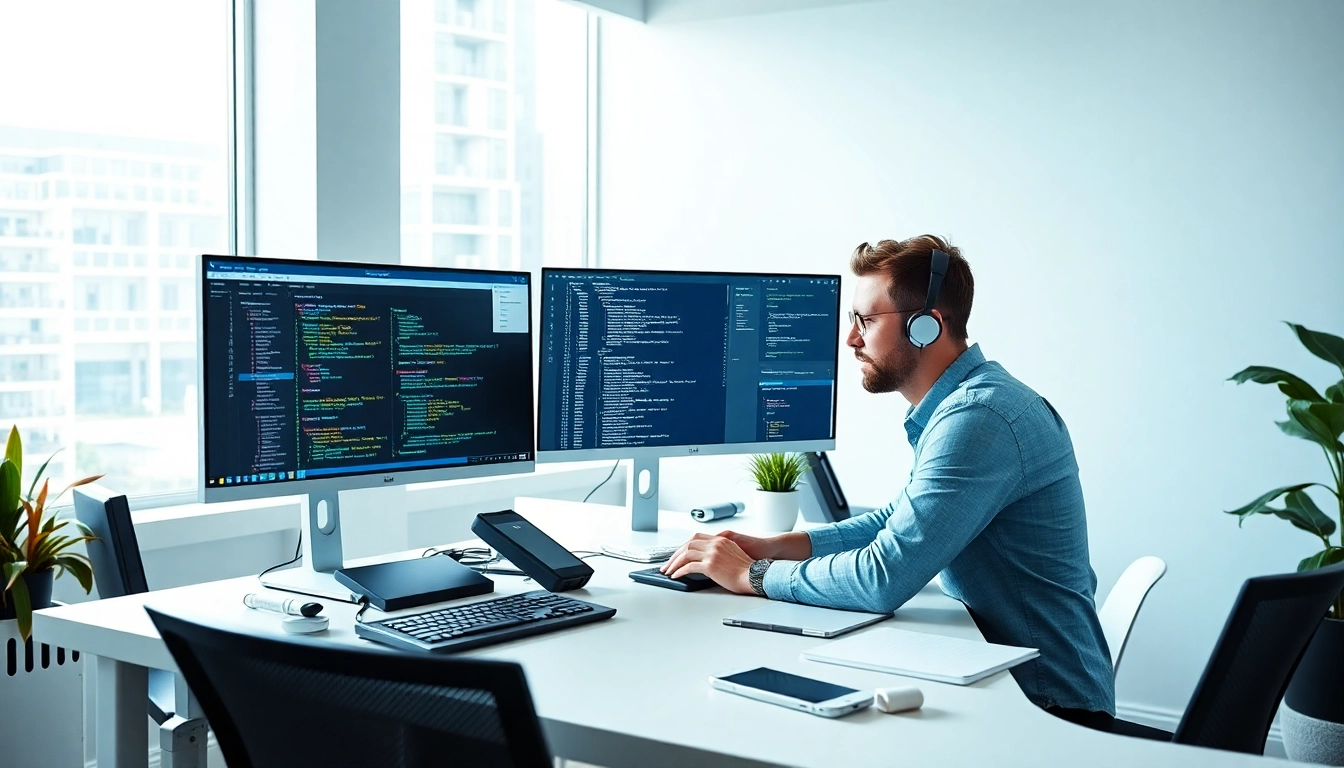Besucher der Webseite https://alvionz.de/ bei modernem Webdesign in einem Büro.