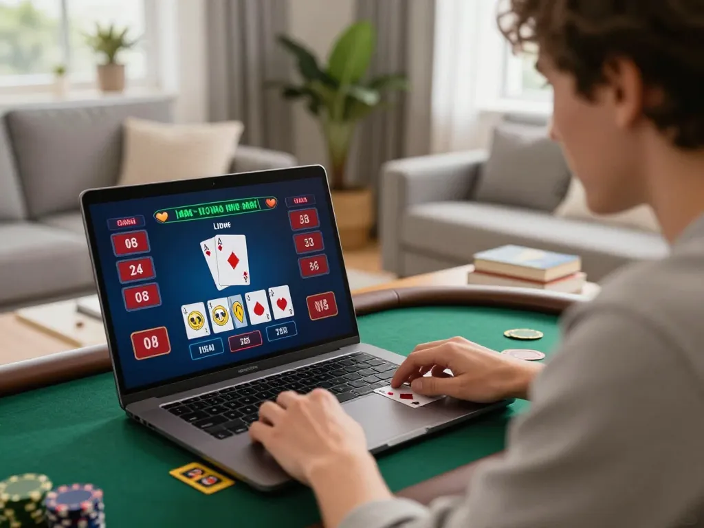 Engaged player at home using 388bet live dealer blackjack to strategize gambling