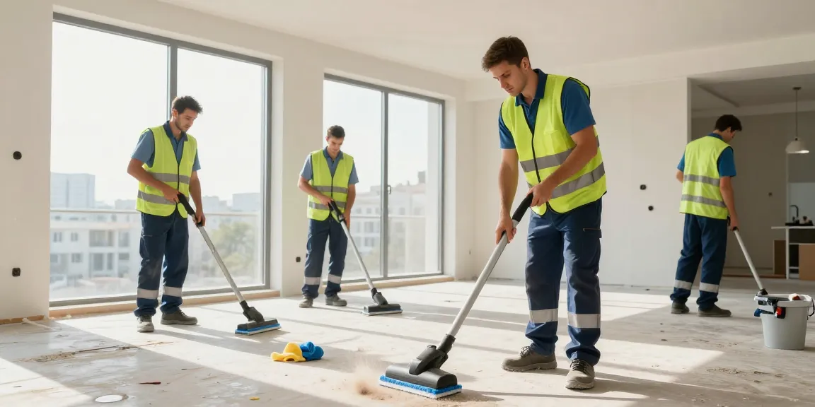 Professionelle Baureinigungsfirma in Dortmund bei der Endreinigung eines modernen Apartments mit Lichtdurchflutung.