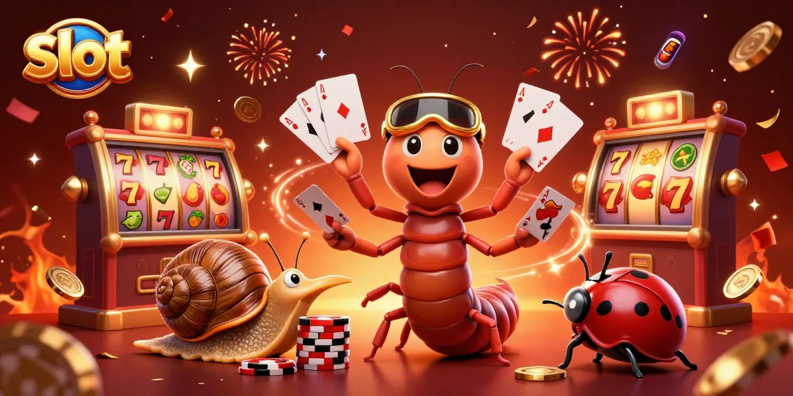 Memutar slot permainan yang menghibur dengan dealer kartun dan simbol keberuntungan.