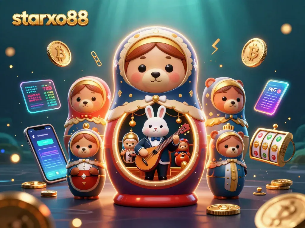 Engage in lively gaming action with starxo88 in a colorful 3D casino scene.