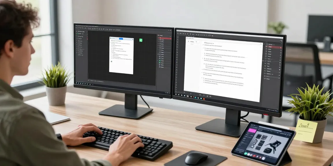 Efficient workspace showcasing 截图软件下载 on dual monitors, highlighting powerful screenshot features.
