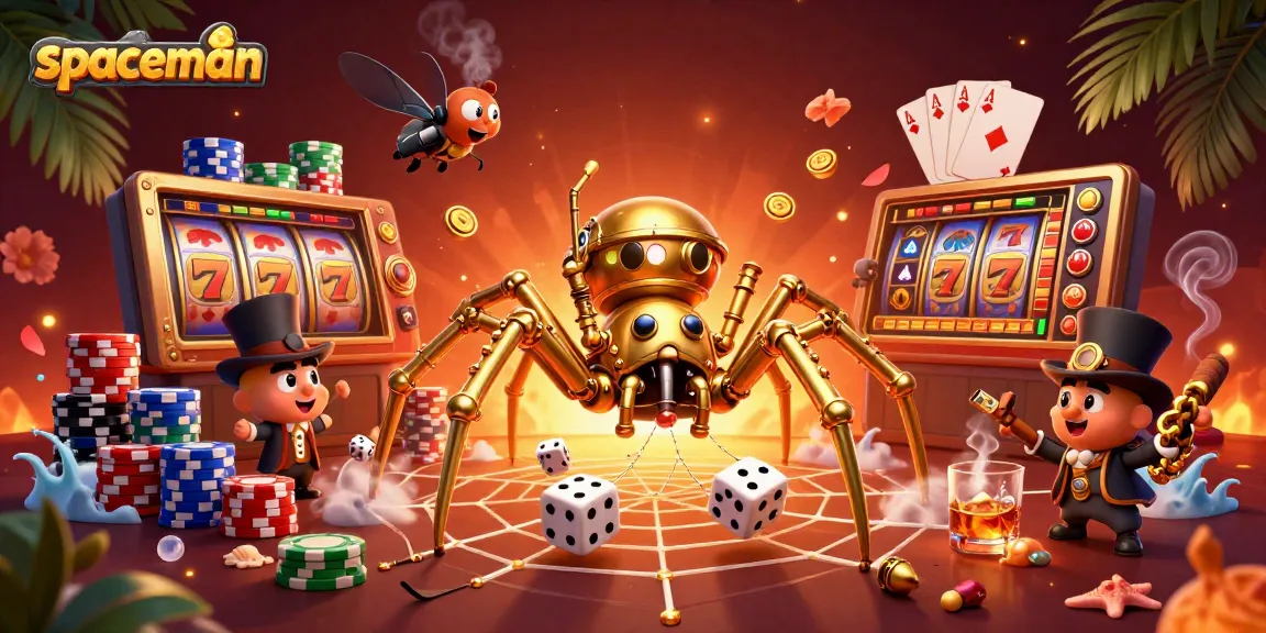 Catch winning spins with spaceman's magical steampunk web in this dynamic slot illustration.