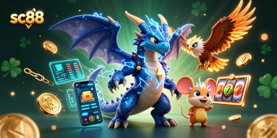 Experience thrilling excitement with sc88 casino and slots, featuring vibrant cartoon dragons and crypto coins.