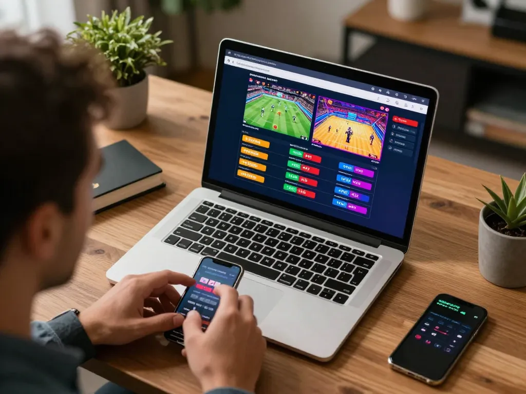 UU88 user strategically placing sports bets on a laptop during home gaming.